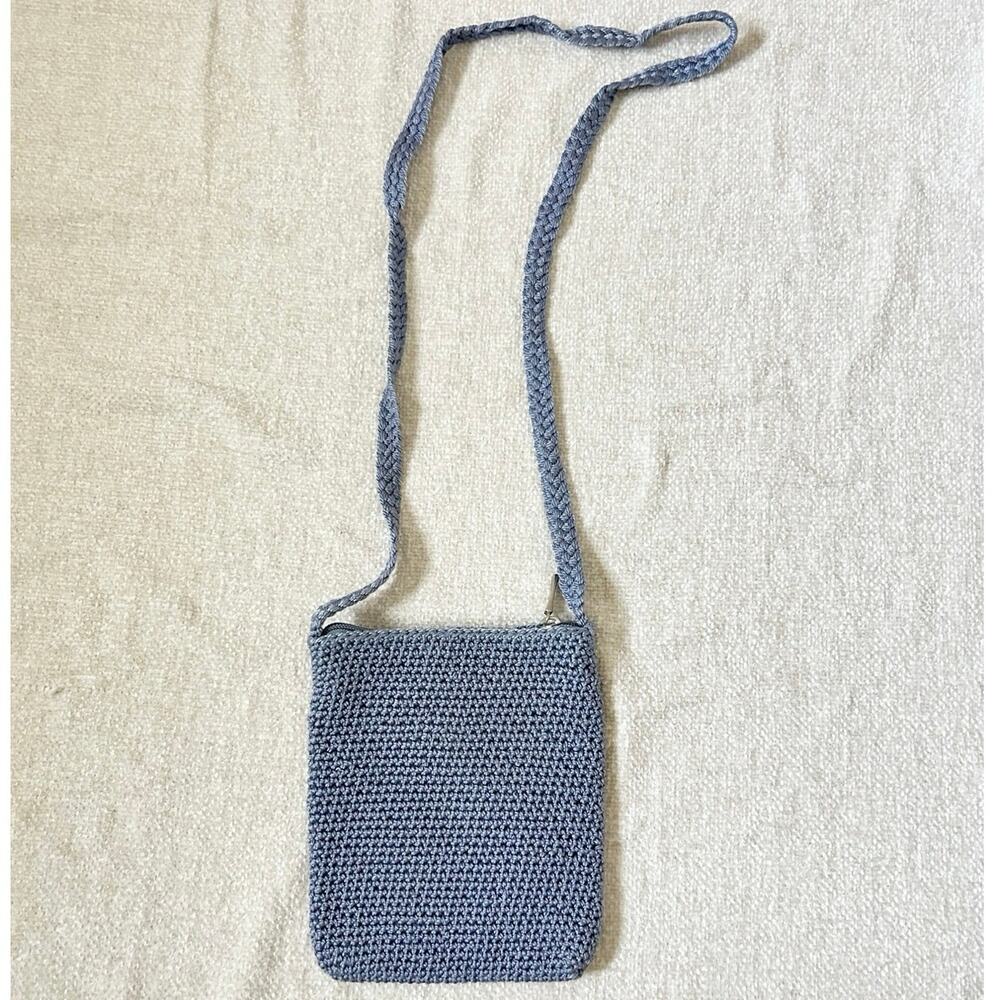 blue crochet knit crossbody bag